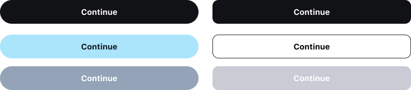 Two columns comparing the original and themed primary, secondary and disabled button styles