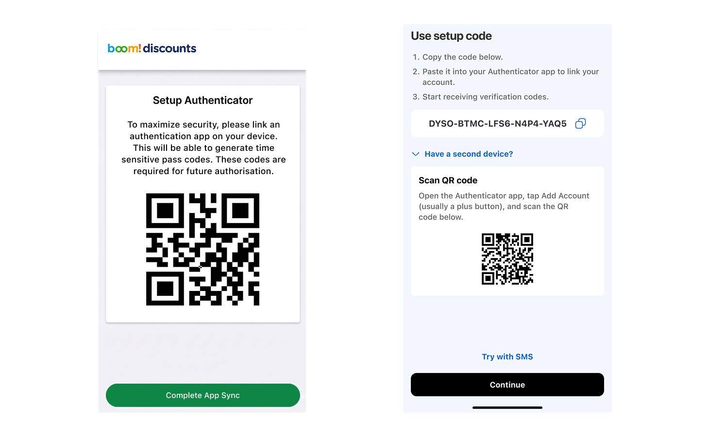 Before and after comparison of the MFA registration screens